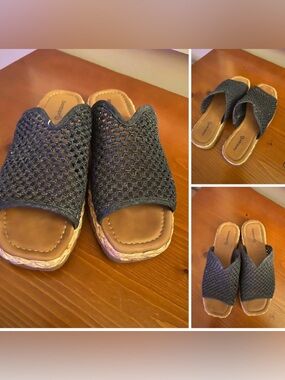 BareTraps Navy Blue Woven Slide Sandals